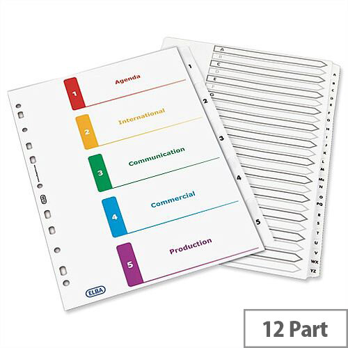 Elba Index Mylar-reinforced Europunched 1-12 Clear Tabs A4 White 100204617 Elba Index Mylar-reinforced Europunched 1-12 Clear Tabs A4 White 100204617