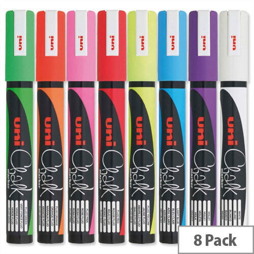 uni Chalk Marker Broad Bullet Tip PWE-5M Line Width 1.8-2.5mm Assorted 5046670 Wallet 8 uni Chalk Marker Broad Bullet Tip PWE-5M Line Width 1.8-2.5mm Assorted 5046670 Wallet 8