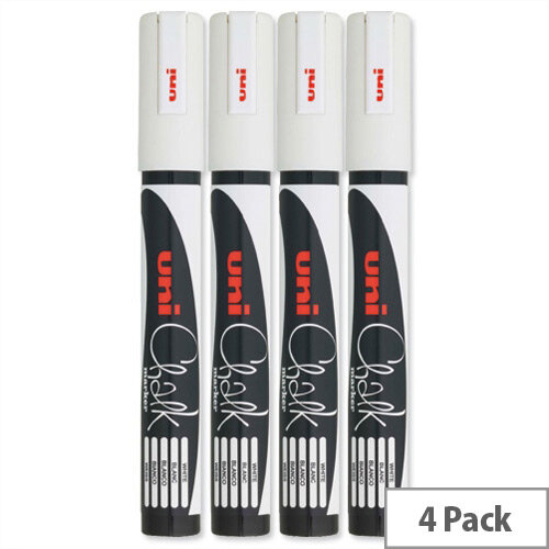 uni Chalk Marker Broad Bullet Tip PWE-5M Line Width 1.8-2.5mm White 5046731 Pack 4 uni Chalk Marker Broad Bullet Tip PWE-5M Line Width 1.8-2.5mm White 5046731 Pack 4