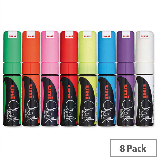 uni Chalk Marker Broad Chisel Tip PWE-8K Line Width 8mm Assorted 5046762 Wallet 8 uni Chalk Marker Broad Chisel Tip PWE-8K Line Width 8mm Assorted 5046762 Wallet 8