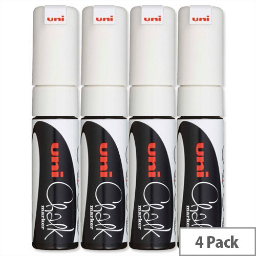 uni Chalk Marker Broad Chisel Tip PWE-8K Line Width 8mm White 5046823 Pack 4 uni Chalk Marker Broad Chisel Tip PWE-8K Line Width 8mm White 5046823 Pack 4