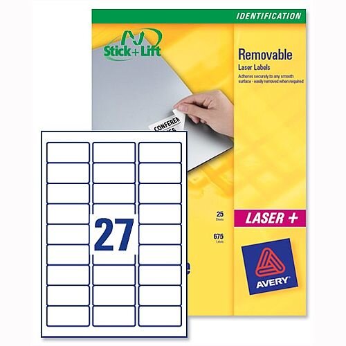 Avery L4737REV-25 Removable Laser Labels 27 per Sheet White 675 Labels