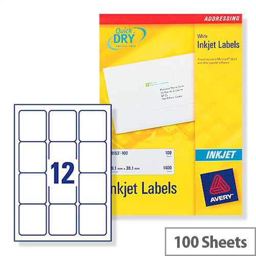 Avery Quickdry Inkjet Label 12 Per Sheet (Pack of 100) Hunt Office UK