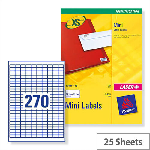Avery J8659-25 Mini Labels Inkjet 17.8 x 10mm White 6750 Labels Avery J8659-25 Mini Labels Inkjet 17.8 x 10mm White 6750 Labels