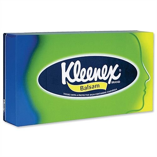 Kleenex Balsam Facial Tissues Flat Box with Protective Balm 64 Sheets Pack 1