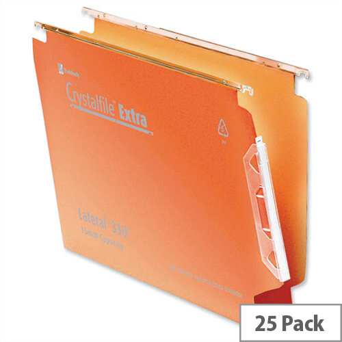 Rexel Crystalfile Extra Lateral 330mm Suspension File 30mm Wide Base Orange Pack 25