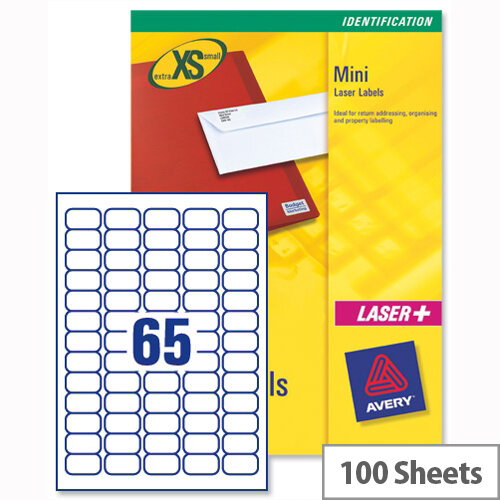 Avery J8651-100 Mini Labels Inkjet 65 per Sheet 38.1 x 21.2mm White 6500 Labels