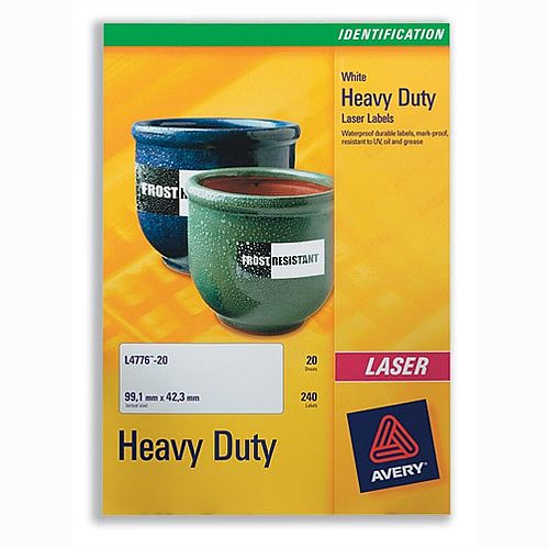 Avery L4775-20 Heavy Duty Labels Laser White 210x297mm 20 Labels