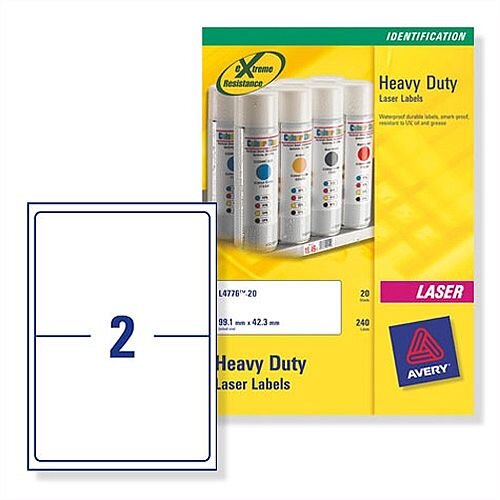 Avery L7068-20 White Heavy Duty Laser Labels 199.6x143.5mm 40 Labels