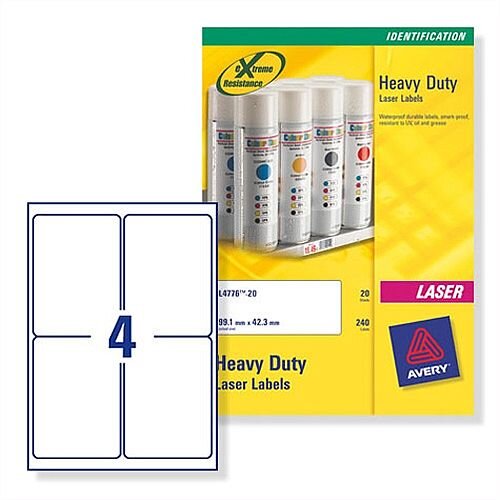 Avery L4774-20 White Heavy Duty Labels Laser 99.1x139mm 80 Labels