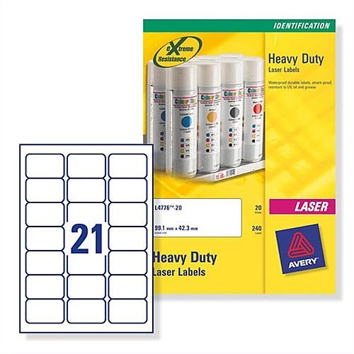 Avery L7060-20 Heavy Duty Labels Laser White 63.5x38.1mm 420 Labels