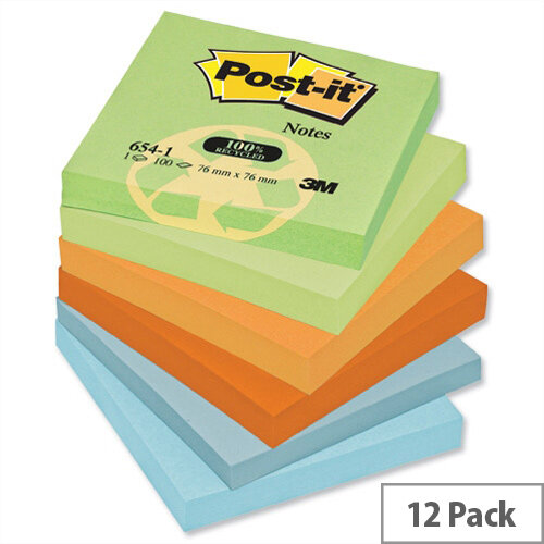 Post-it Notes Recycled Pad 76x76mm of 100 Sheets Pastel Pack 12 Post-it Notes Recycled Pad 76x76mm of 100 Sheets Pastel Pack 12
