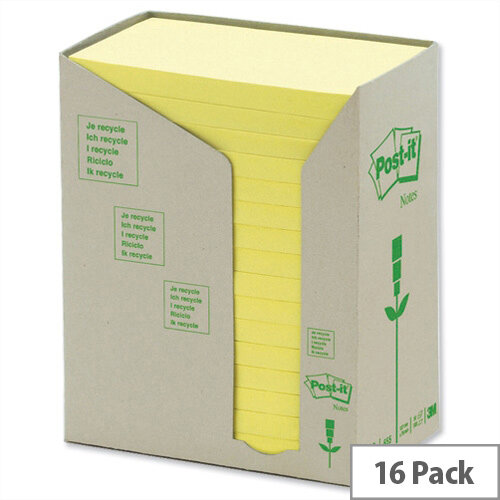 Post-it Note Recycled Tower Pack 76x127mm Pastel Yellow Pack 16 Post-it Note Recycled Tower Pack 76x127mm Pastel Yellow Pack 16