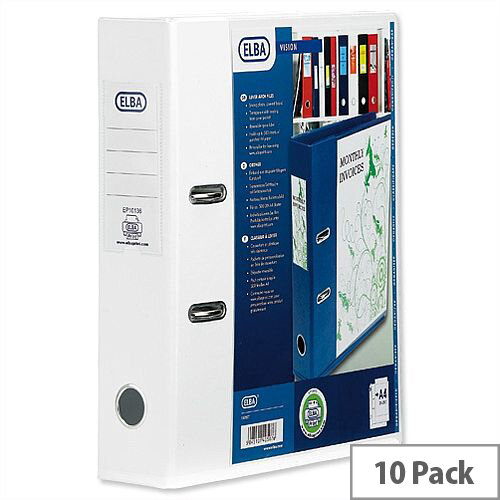 Elba Lever Arch File with Clear PVC Cover 70mm Spine A4 White Pack of 10 Elba Lever Arch File with Clear PVC Cover 70mm Spine A4 White Pack of 10