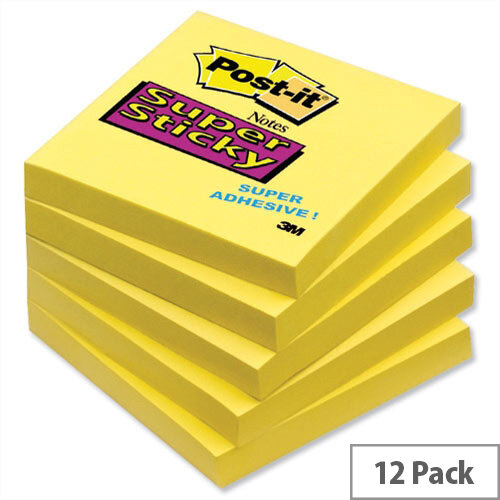 Post-it Super Sticky Removable Notes 76x76mm Pad 90 Sheets Yellow Pack 12