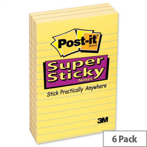 Post-it Super Sticky Removable Notes Ruled 102x152mm Pad 90 Sheets Yellow Pack 6 Post-it Super Sticky Removable Notes Ruled 102x152mm Pad 90 Sheets Yellow Pack 6