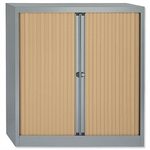 Bisley Silver Tambour Cupboard With Maple Shutters 2 Shelves Width 1000mm A4 Unit ET410/10.MP arn Bisley Silver Tambour Cupboard With Maple Shutters 2 Shelves Width 1000mm A4 Unit ET410/10.MP arn