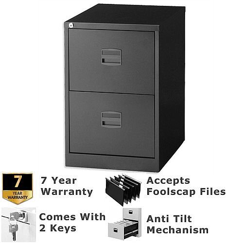 2 Drawer Steel Filing Cabinet Lockable Black Trexus By Bisley