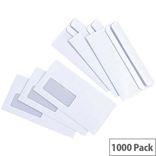 5 Star Value White DL Window Envelopes Self Seal Wallet 80gsm Pack of 1000