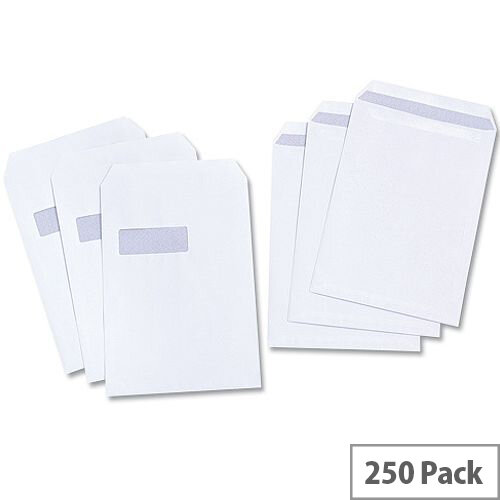 White Box Envelope Pocket Press Seal Window 100gsm White C4 (Pack of 250)