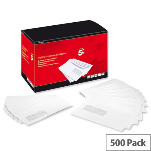 C5 Window Envelopes White Gummed Mail Machine Pack 500 5 Star