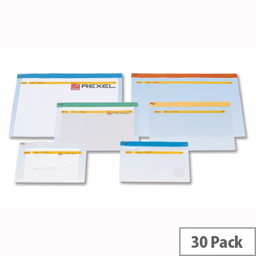 Rexel Carry Document Bag A5 Clear with Coloured Seal Assorted Pack Pack 30