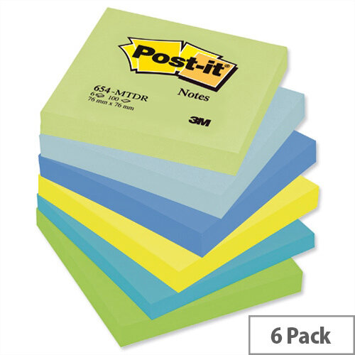 Post-it Colour Notes Pad 76x76mm of 100 Sheets Cool Neon Rainbow Pack 6