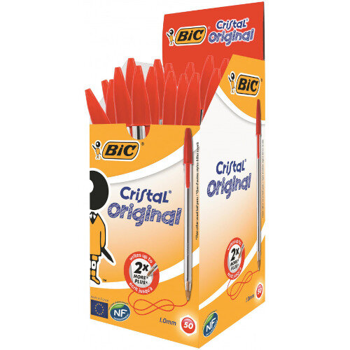 Bic Cristal Ballpoint Pen 1.0mm Tip 0.32mm Line Red (Pack 50) - 8373612