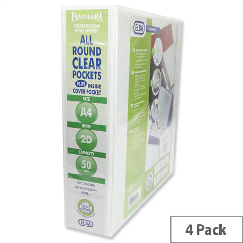 Elba Presentation A4 Ring Binder 50mm Capacity White 2 D-Ring Pack 4 Elba Presentation A4 Ring Binder 50mm Capacity White 2 D-Ring Pack 4