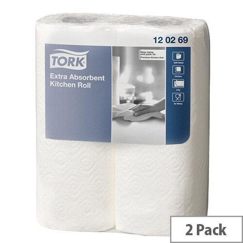 Tork Extra Absorbent Kitchen Paper Towel Rolls 64 Sheets per Roll 2 Ply Pack of 2 Tork Extra Absorbent Kitchen Paper Towel Rolls 64 Sheets per Roll 2 Ply Pack of 2