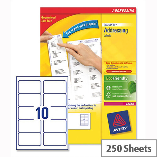 Avery L7173-250 Address Labels Laser 10 per Sheet 99.1x57mm White 2500 Labels