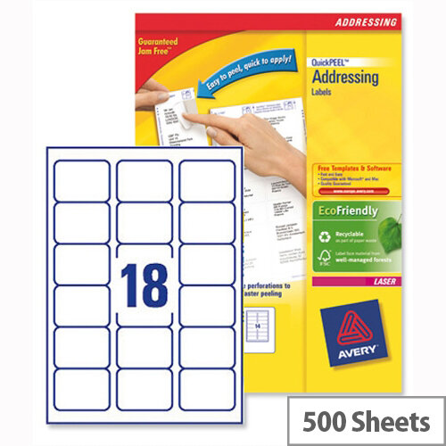 Avery L7161-500 Laser Address Labels 63.5x46.6mm White (9000 Labels) Avery L7161-500 Laser Address Labels 63.5x46.6mm White (9000 Labels)