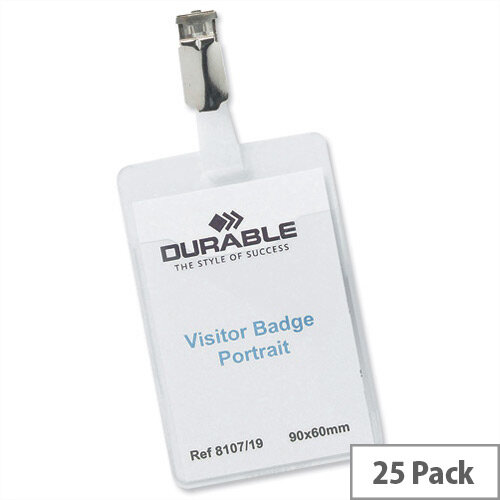 Visitors Name Badges Rotating Clip 90 x 60mm Pack 25 Durable