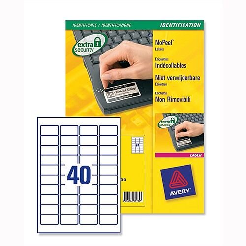 Avery L6145-20 No Peel Labels Tamper Proof 45.7x25.4mm 800 Labels Avery L6145-20 No Peel Labels Tamper Proof 45.7x25.4mm 800 Labels
