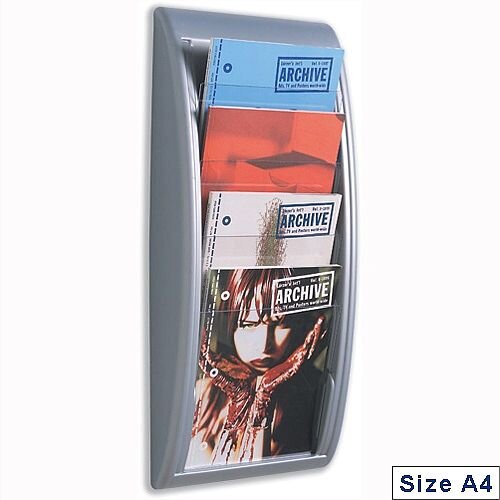 Quick Fit Literature Holder Wall-mount 4 x A4 Pockets Aluminium