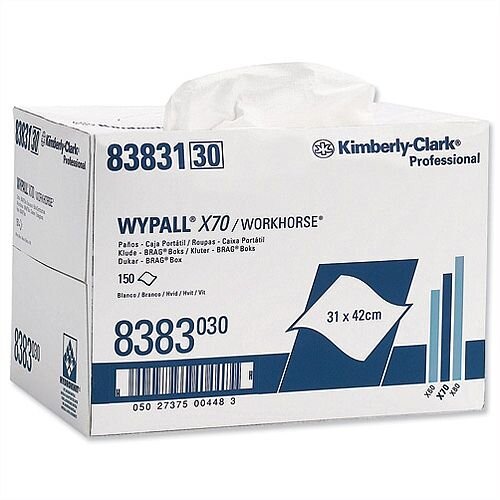 Kimberly-Clark Wypall X70 Heavy Duty Cleaning Wipers Cloths White Box of 150 