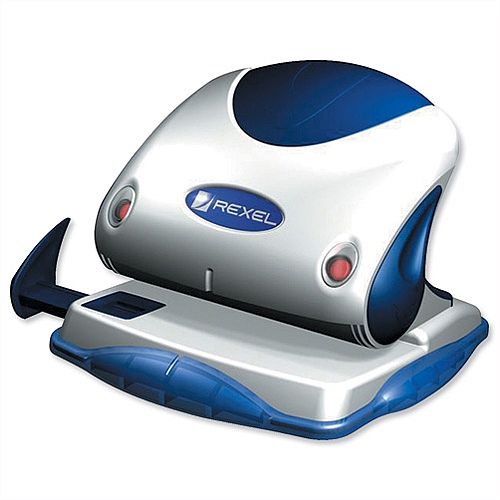Rexel P215 2 Hole Punch Silver and Blue with Nameplate 15 Sheet Capacity Rexel P215 2 Hole Punch Silver and Blue with Nameplate 15 Sheet Capacity