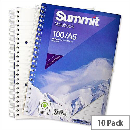 A5 Wirebound Notebook Punched Perforated 100 Pages Pack 10 Summit