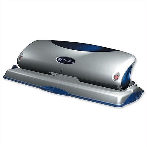 Rexel P425 4 Hole Punch Metal Blue and Silver with Nameplate 25 Sheets