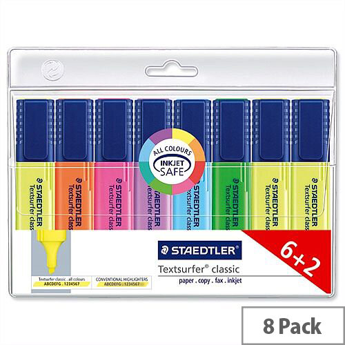 Staedtler Textsurfer Classic Highlighter Pens Assorted Colours Pack 6 + 2 FREE Staedtler Textsurfer Classic Highlighter Pens Assorted Colours Pack 6 + 2 FREE