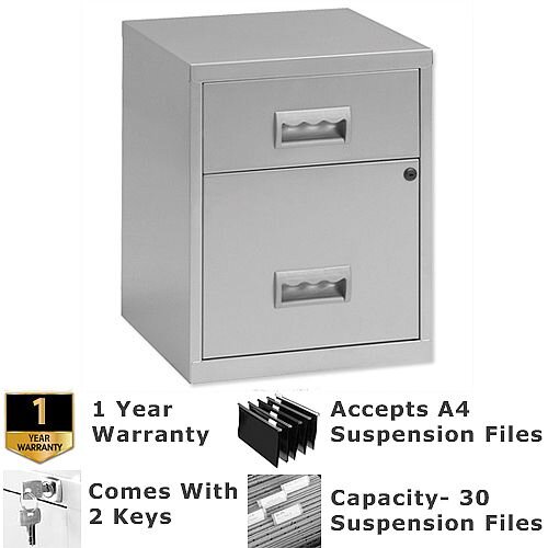 Pierre Henry A4 2 Drawers Steel Filing Combi Cabinet Lockable Silver