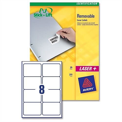 Avery Labels Removable Laser 8 per Sheet 96x63.5mm White L4745REV-25 200 Labels Avery Labels Removable Laser 8 per Sheet 96x63.5mm White L4745REV-25 200 Labels
