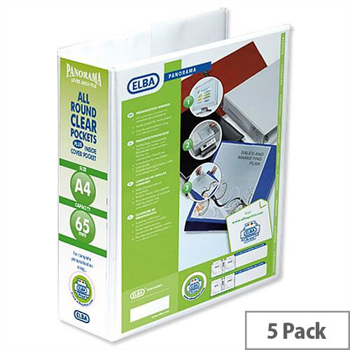 Elba Panorama Presentation 70mm White A4 Lever Arch File Pack of 5