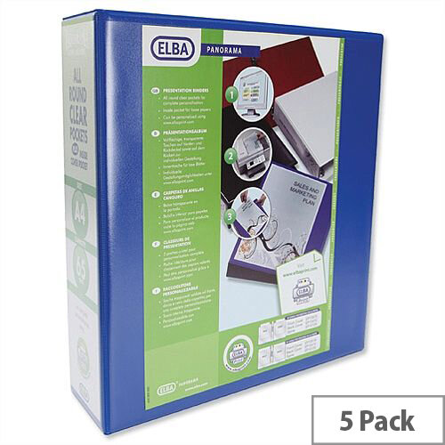 Elba Panorama Presentation 70mm Blue A4 Lever Arch File Pack of 5