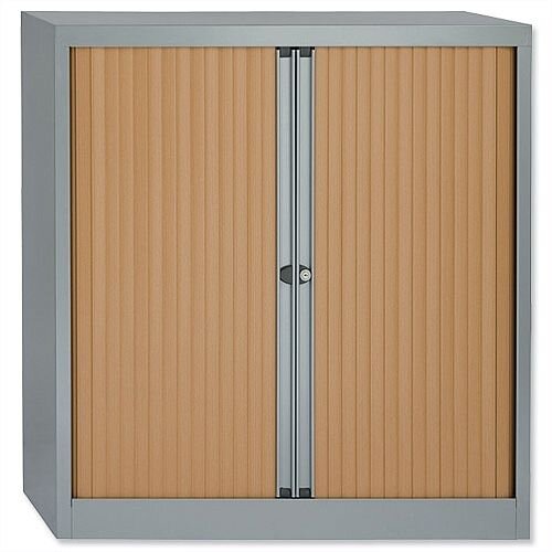 Bisley A4 EuroTambour Including 2 Shelves W1000xD430xH1030mm Beech Shutters Silver Frame ET410/10/2SB