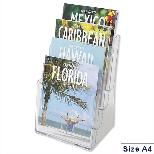 Deflecto Multi-tier Literature Display Holder 4 x A4 Pockets Clear 