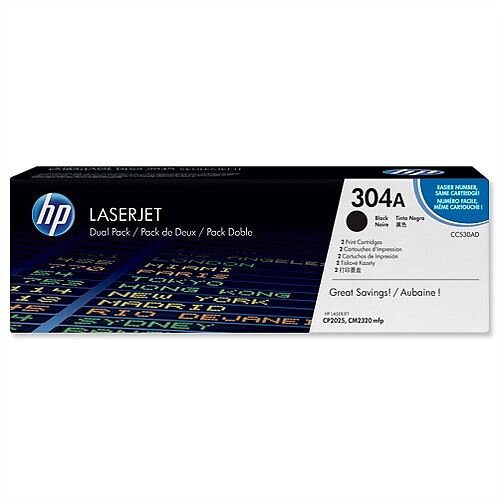 HP 304A Black Laserjet Toner Cartridge Twin Pack CC530AD HP 304A Black Laserjet Toner Cartridge Twin Pack CC530AD