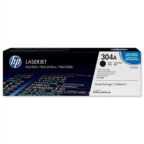 HP 304A Black Laserjet Toner Cartridge Twin Pack CC530AD