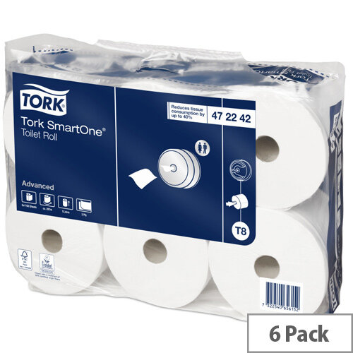 Tork White SmartOne Dispenser Toilet Paper Tissue Rolls 2 Ply 200m Pack of 6 472242 Tork White SmartOne Dispenser Toilet Paper Tissue Rolls 2 Ply 200m Pack of 6 472242