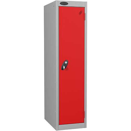 Probe 1 Door Low Locker Hasp & Staple Lock Extra Depth ACTIVECOAT W305xD460xH1210mm Silver Body Red Door